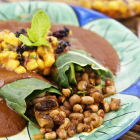 Vegan Chopped: Healthy Black-Eyed Pea Enchiladas with Mole Sauce & Mango Mint Salsa