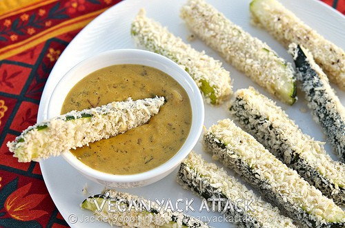 Baked Zucchini Sticks with Spicy Queso Dip