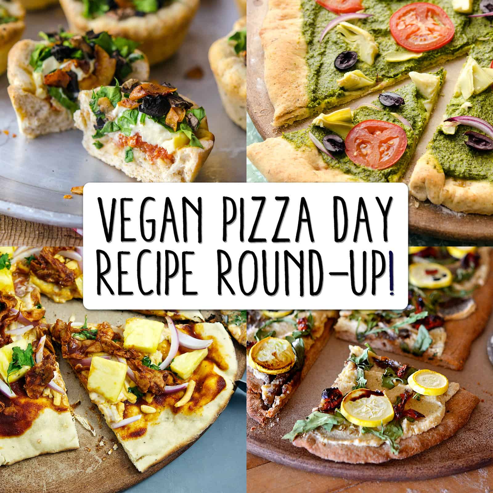 Image collage of vegan pizzas with text overlay 