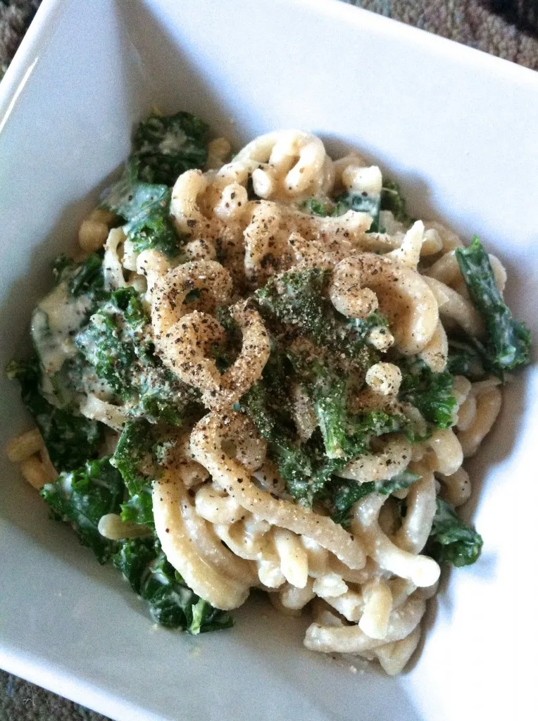 This creamy miso alfredo sauce paired with your favorite pasta and some greens makes for a terrific meal! vegan, dairy-free, & gluten-free option