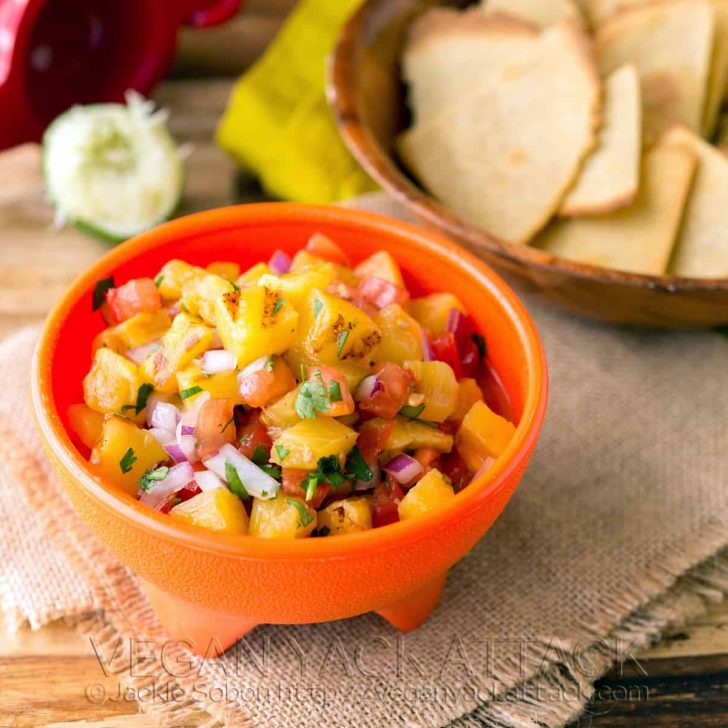 Grilled Pineapple Salsa with quinoa-corn chips