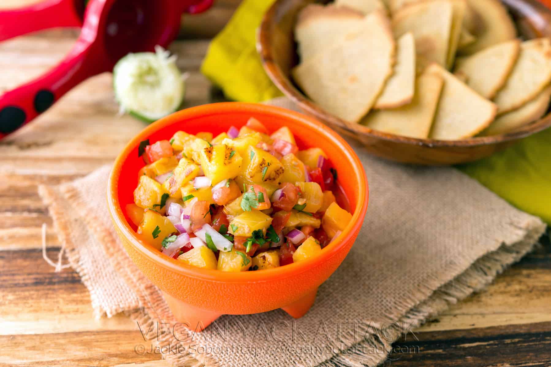 Grilled Pineapple Salsa with quinoa-corn chips