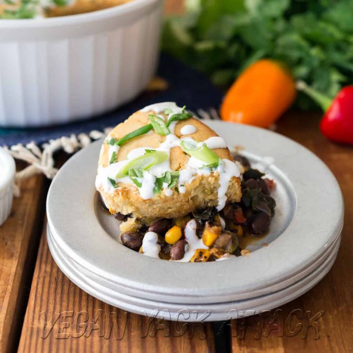 Hearty and delicious, this Black Bean Cornbread Pot Pie makes for a wholesome family dinner with tons of flavor! #vegan #glutenfree #soyfree