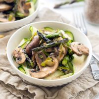 Grilled Asparagus with Cream Sauce and Zucchini Ribbons