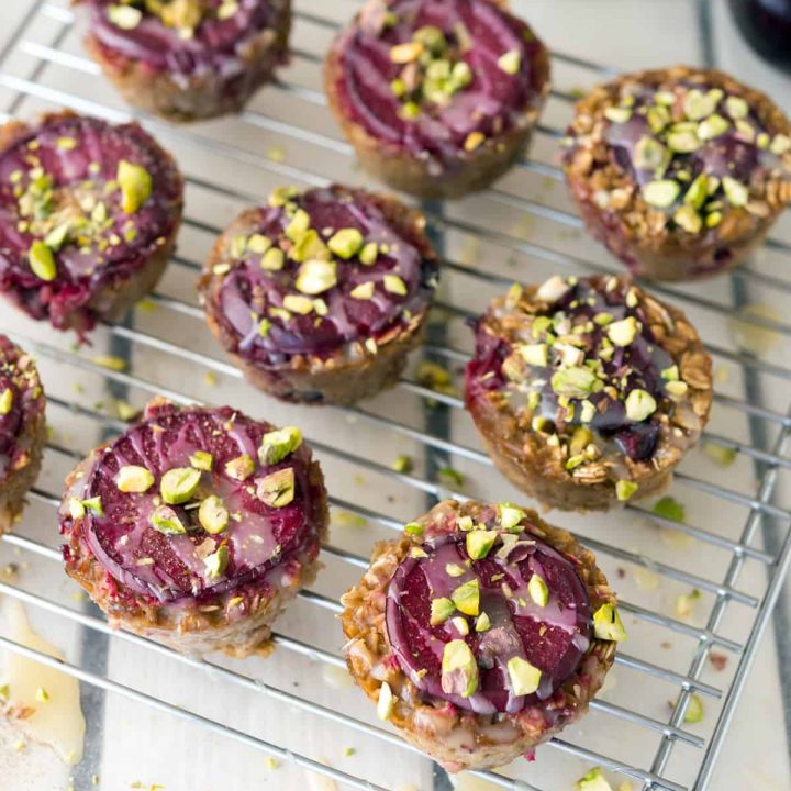 Baked Plum Pistachio Oatmeal Cups! Easy, delicious, and allergen friendly, plus oil-free! #vegan #glutenfree