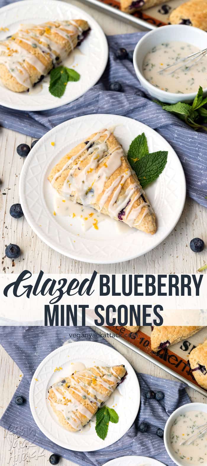 These Glazed Blueberry Mint Scones are the perfect Spring breakfast, paired with tea or a strong cup of coffee! Surprisingly easy-to-make, too. #Sweet4MotherNature Vegan, Soy-free, Dairy-free