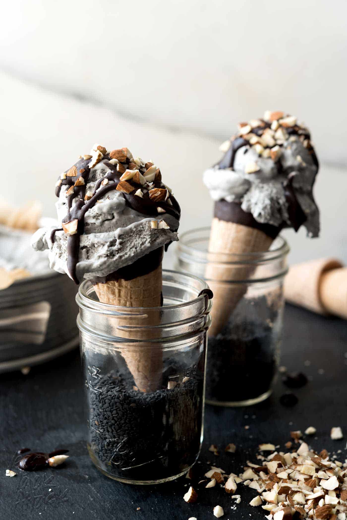 Black Sesame Coconut Ice Cream! Dairy-free, fluffy and oh-so-perfect for cooling off this summer. #vegan #glutenfree #soyfree #veganyackattack