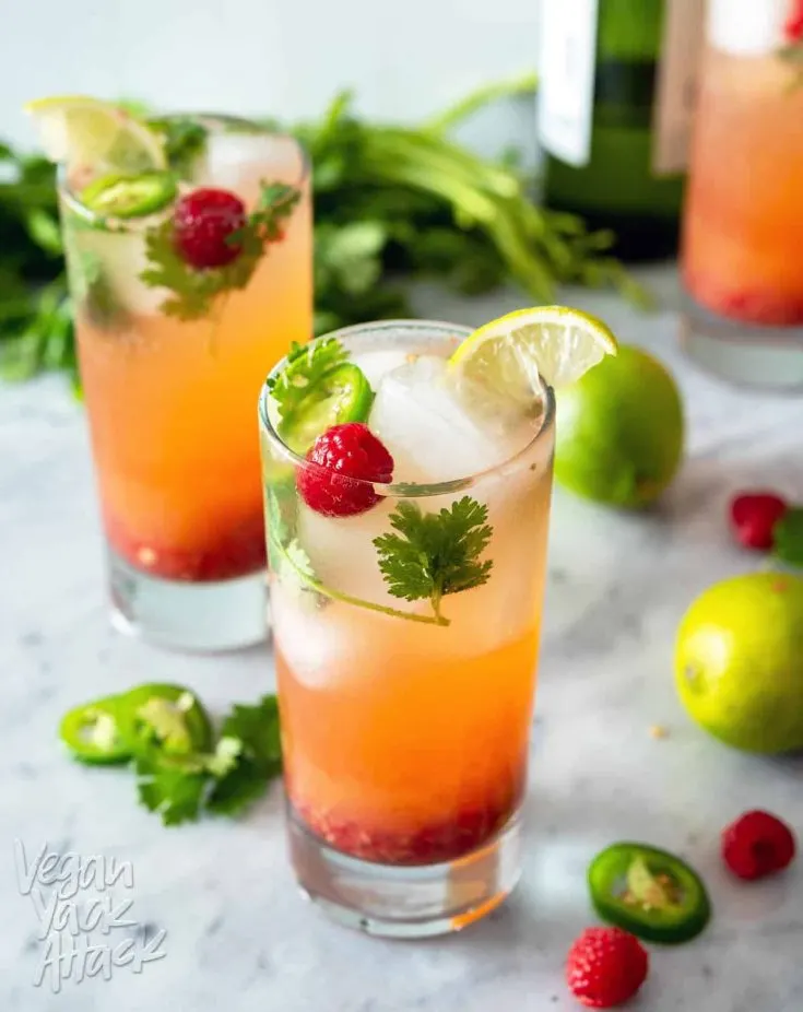 This Pineapple Raspberry Wine Spritzer is perfect for keep you cool during these hot summer months! Sweet pineapple, tart raspberry, plus fresh herbs, white wine, and sparkling water; does it get any better? #vegan #spritzer #beverage