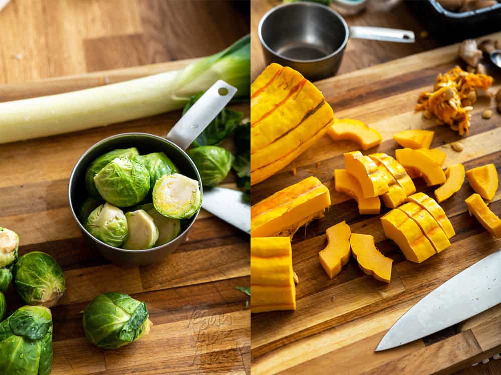 Brussels and Chopped Delicata Squash