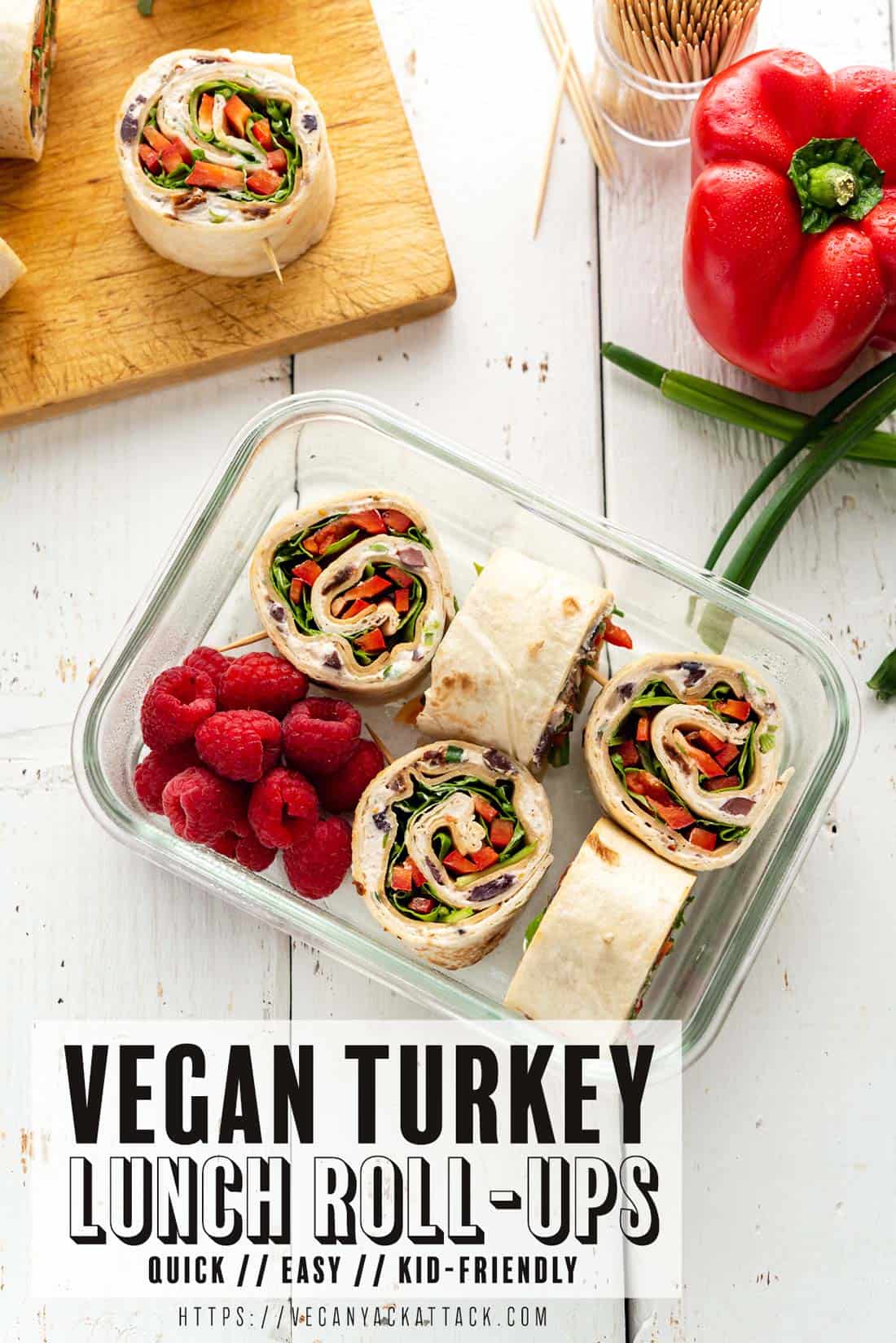 Image of sliced vegan turkey lunch roll-ups in meal prep containers