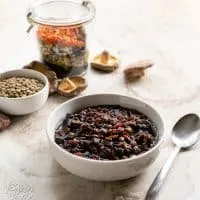 Image of Hearty Lentil Rice Dry Soup Mix both in a jar and freshly made