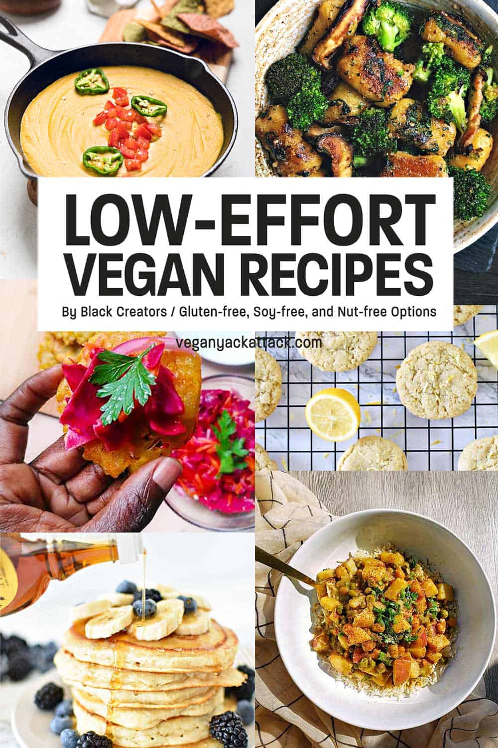 Image collage of Vegan Recipes with text overlay reading "Low-Effort Vegan Recipes"