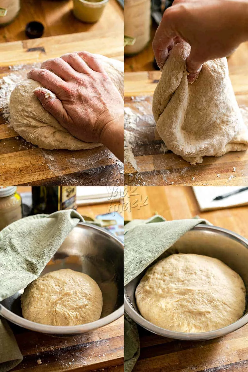 Kneading sourdough flatbread dough, and first rise
