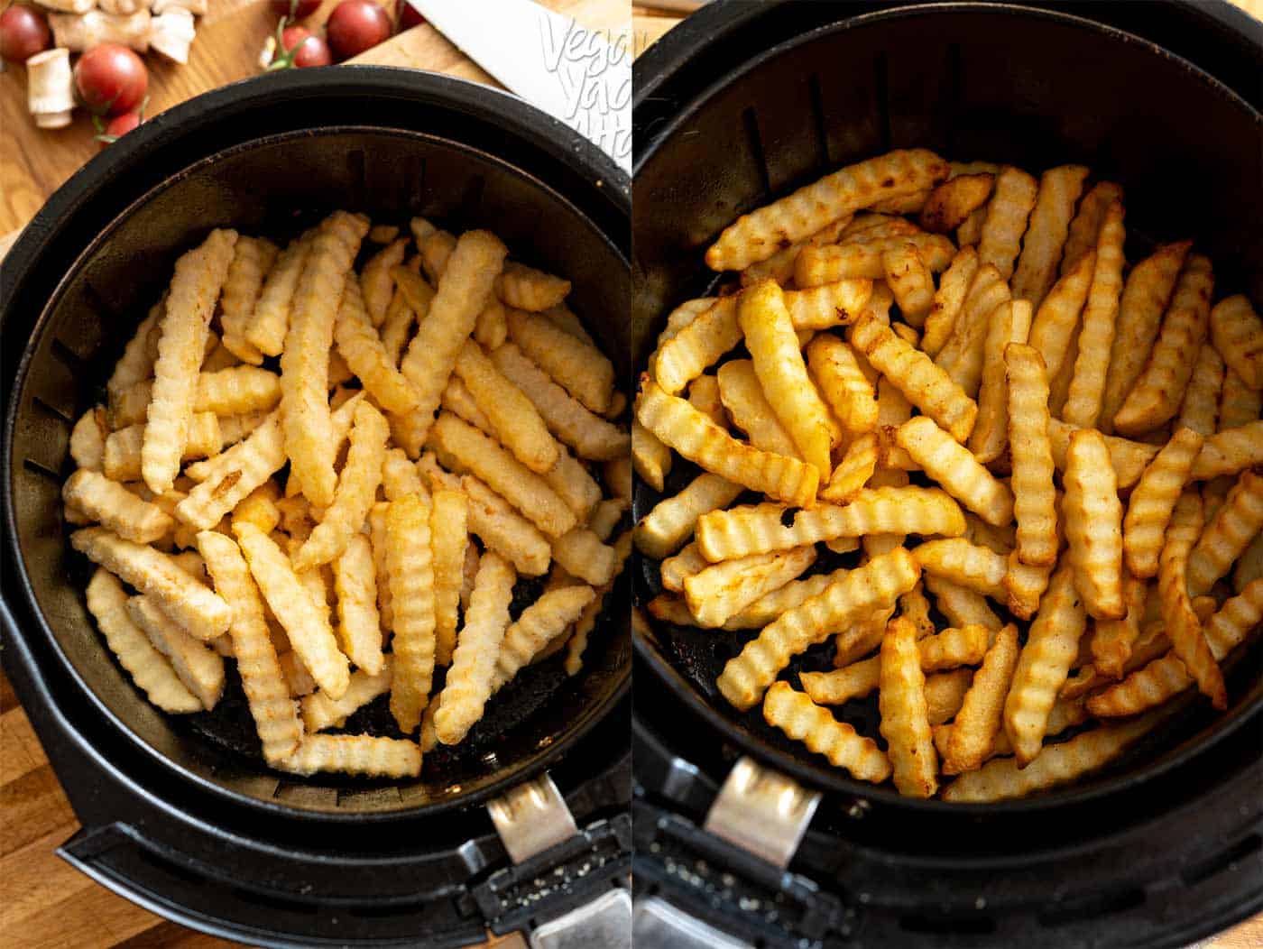 before and after photos of Air-fried frozen crinkle cut fries