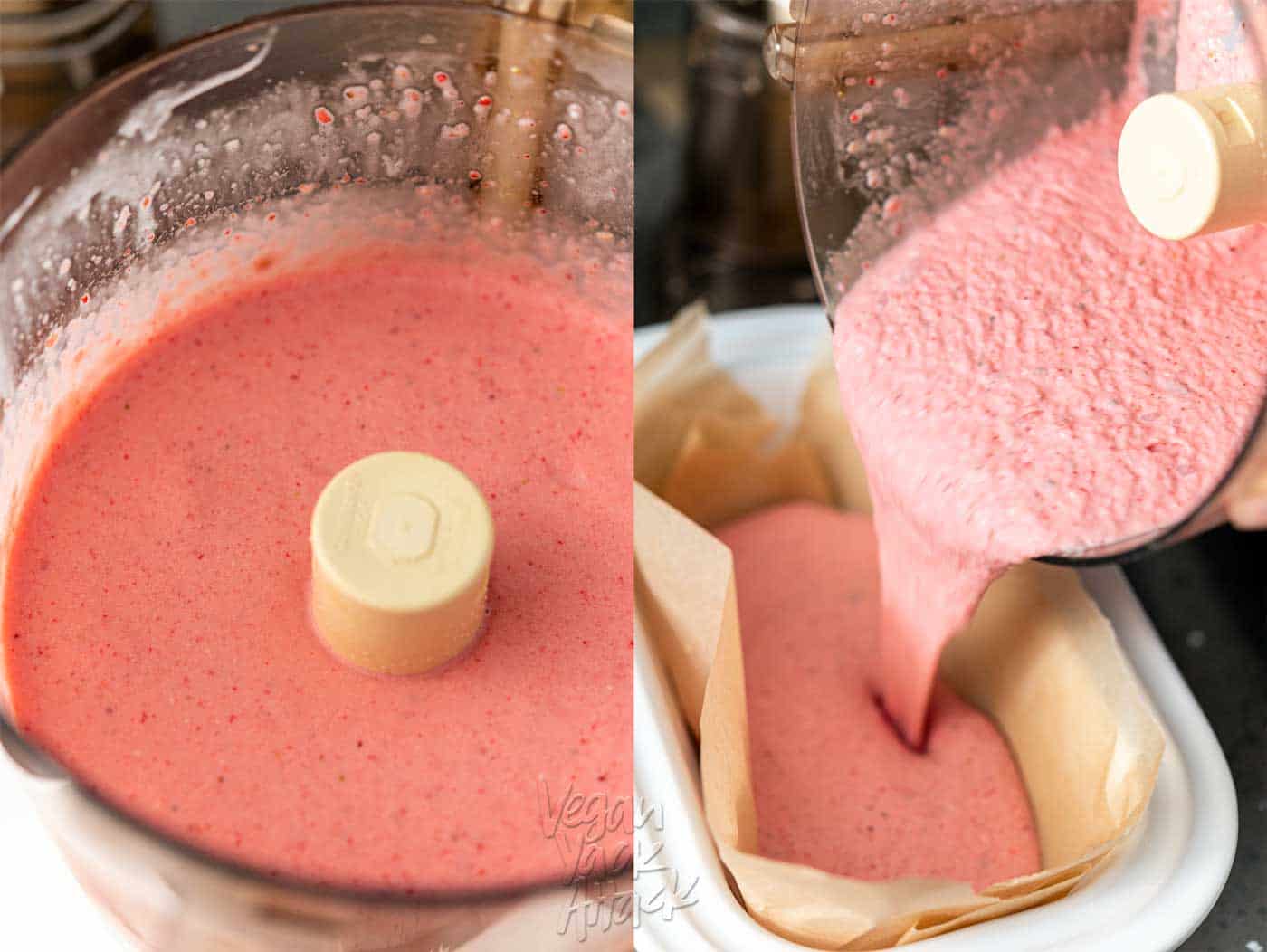 Pouring sherbet mixture into dish