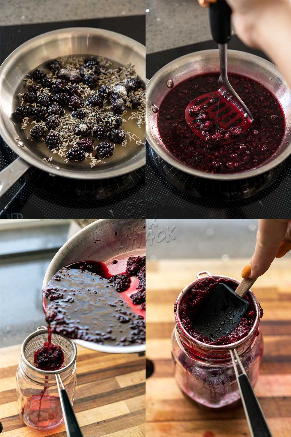 image collage of making blackberry simple syrup