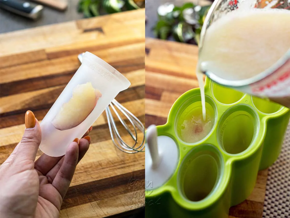 Image collage of filling popsicle molds