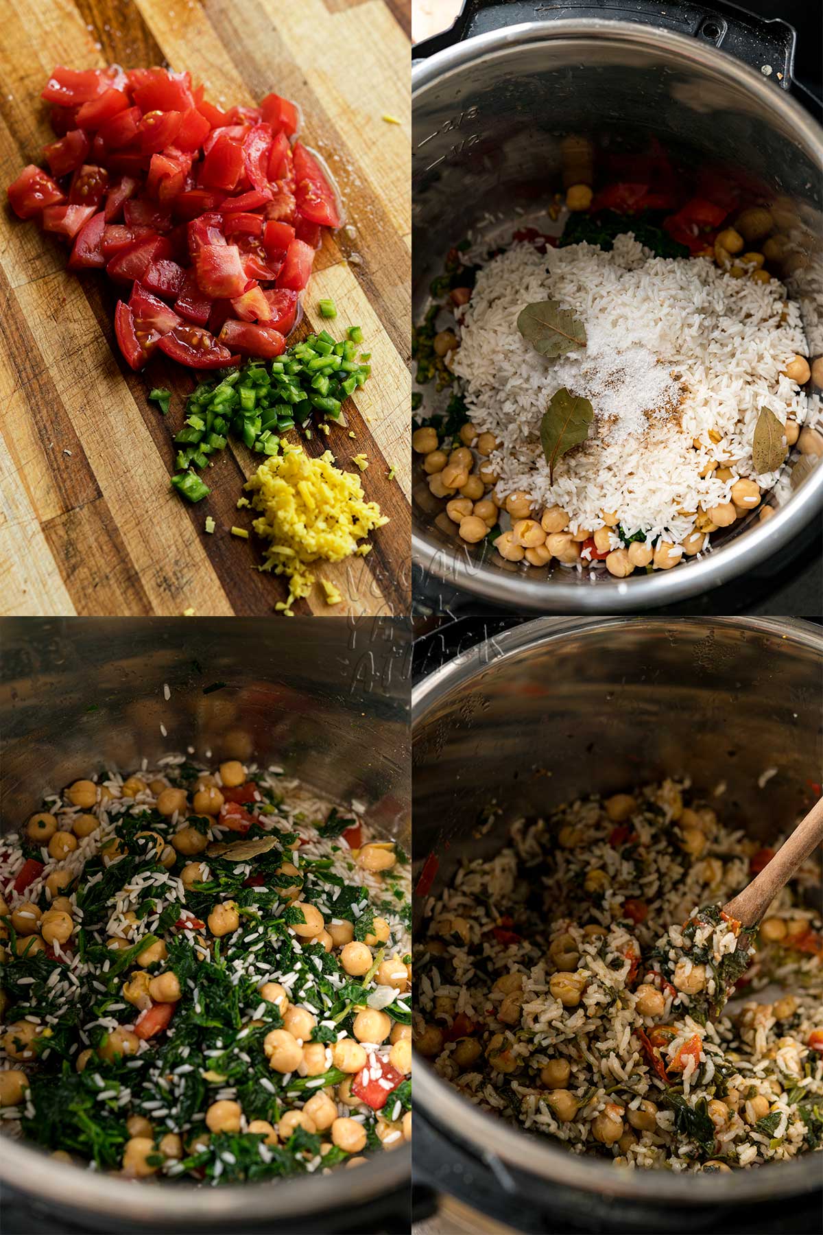image collage of preparing dish inside instant pot