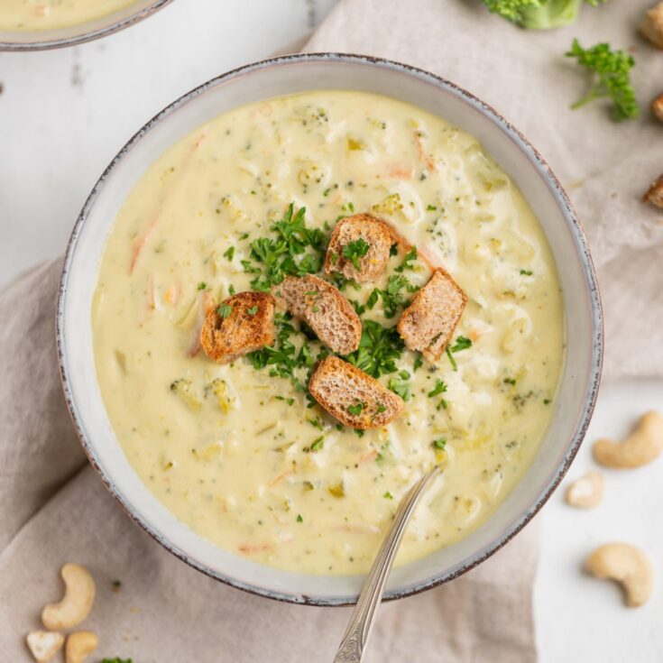 Image for Easy Vegan Broccoli Cheddar Soup (10-Ingredients)