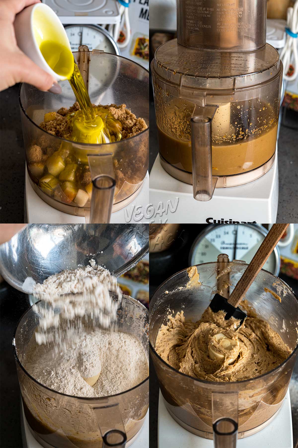 image collage of preparing bread dough in food processor