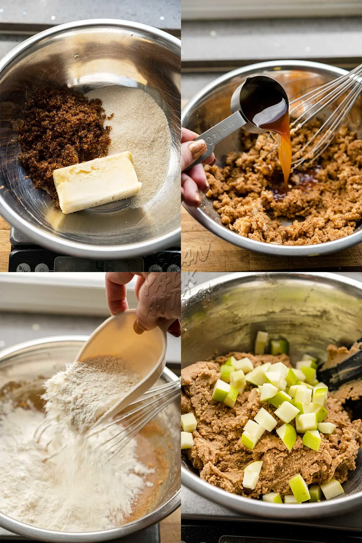 image collage of mixing cookie dough