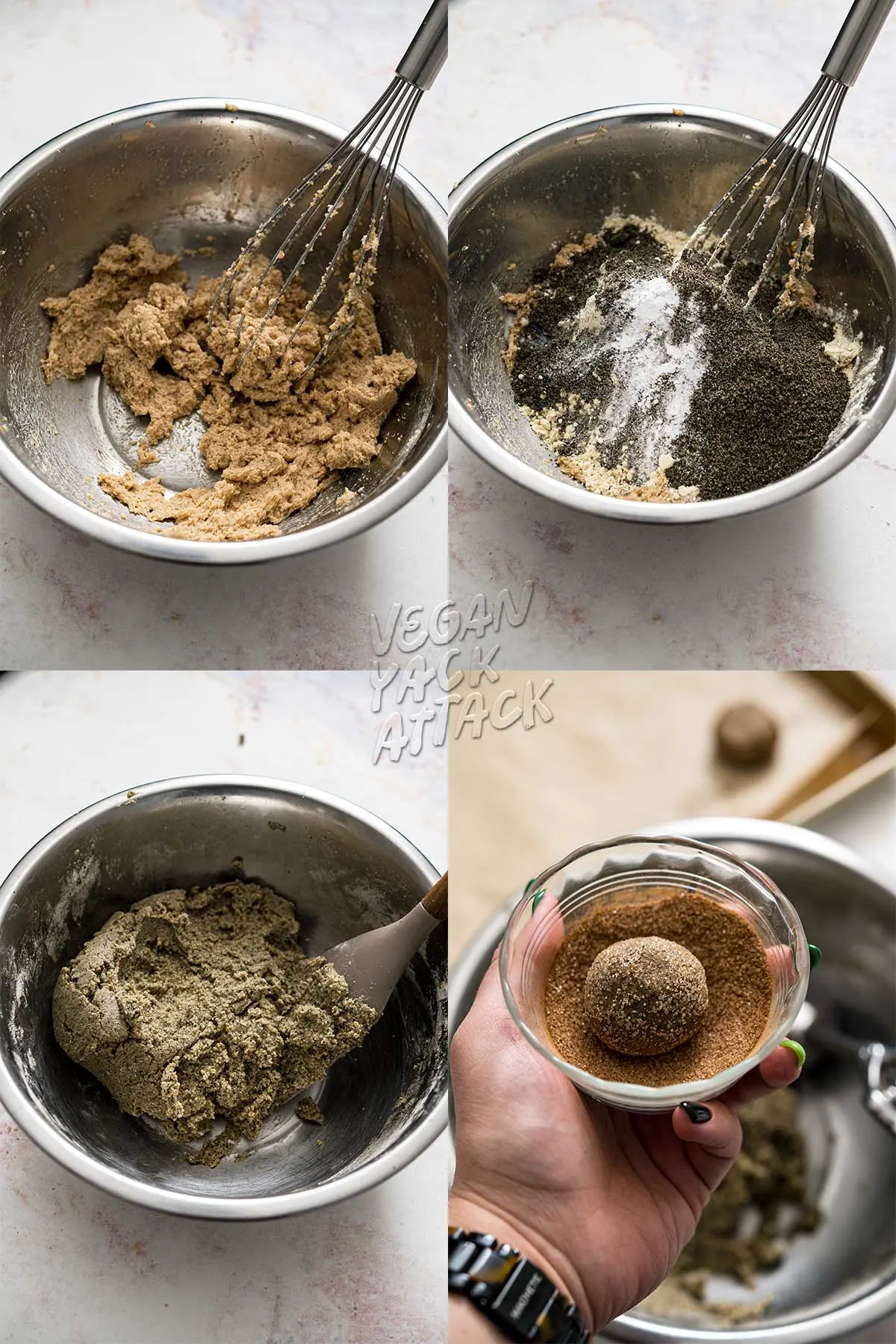 collage of making black sesame cookie dough