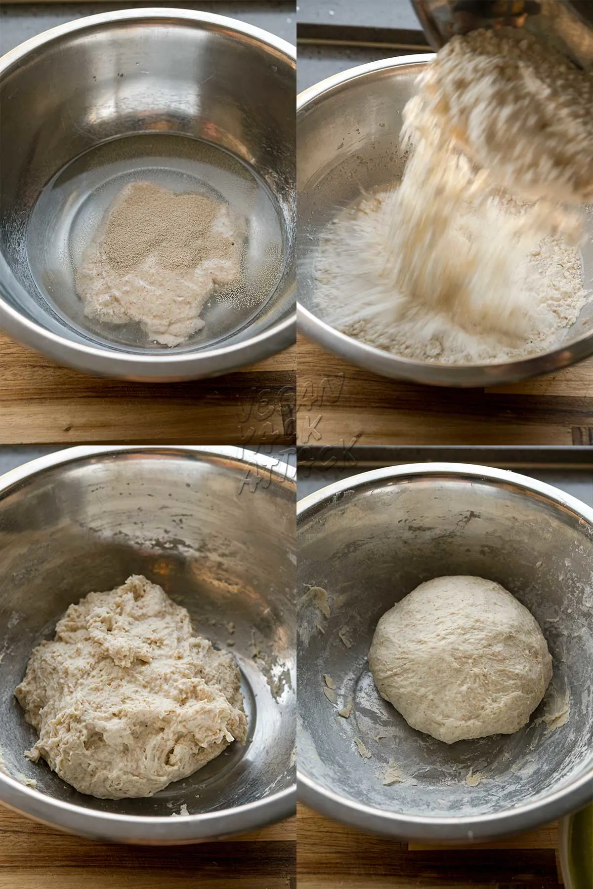 collage of making sourdough discard pizza dough