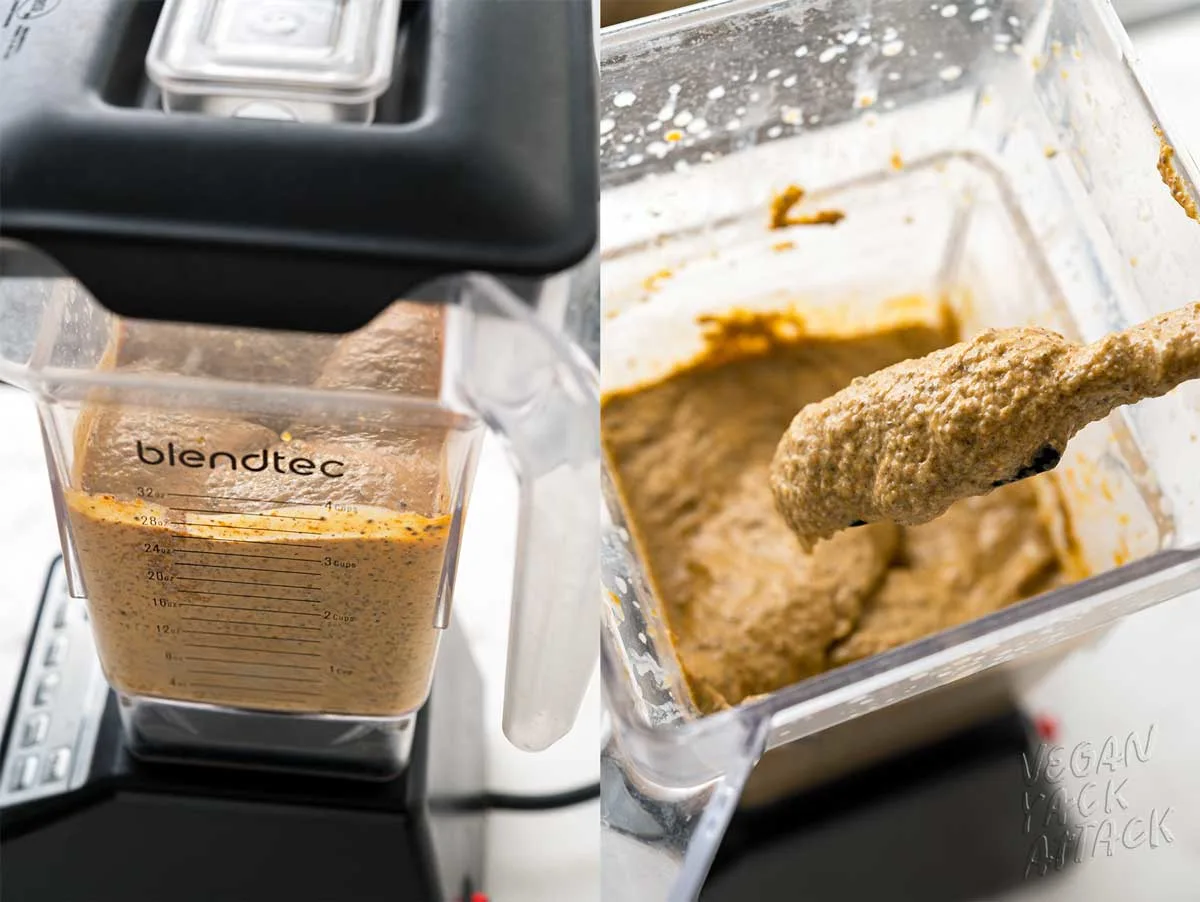 blending pumpkin chia pudding ingredients into a smooth puree in the blender