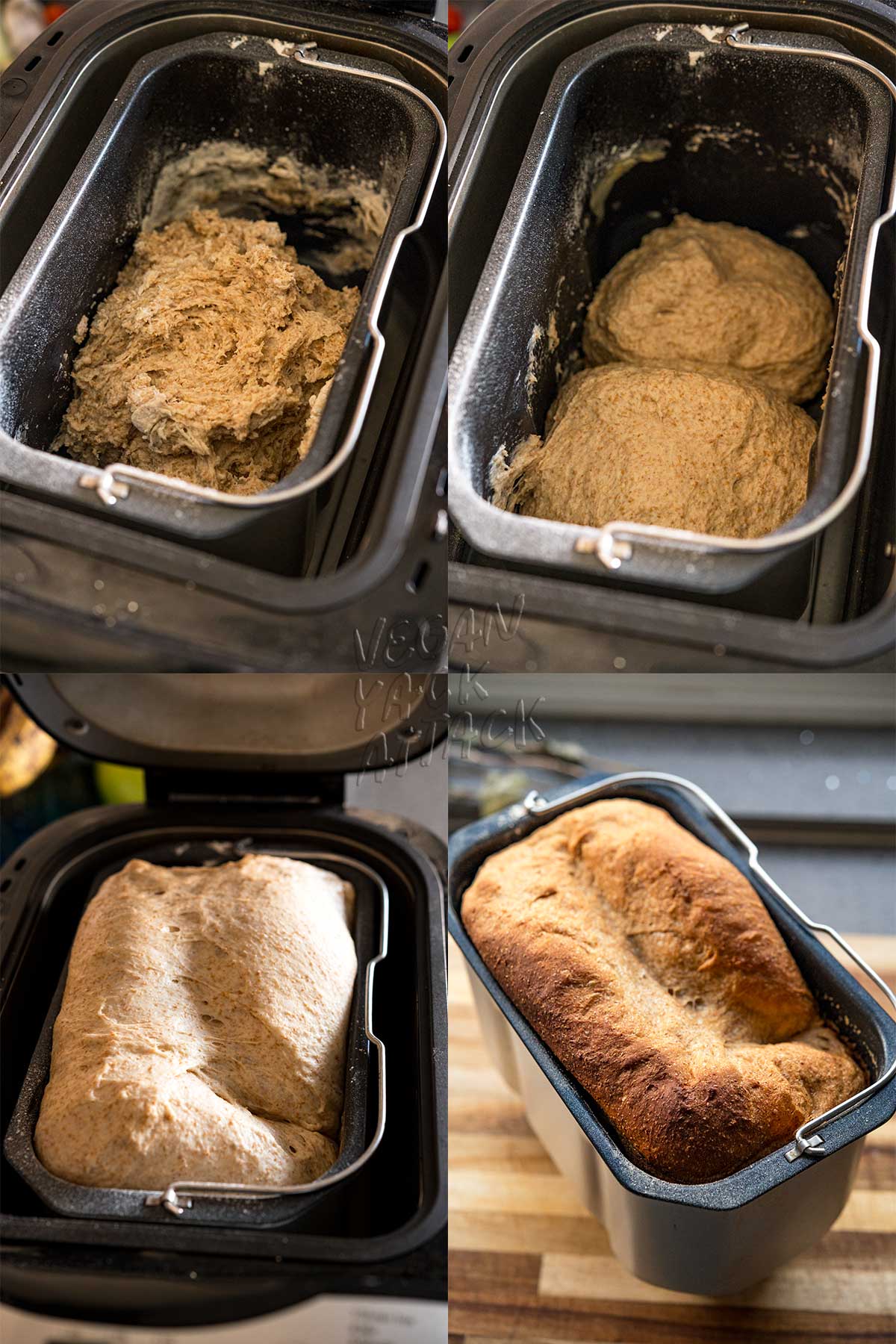 image collage of steps in bread maker process